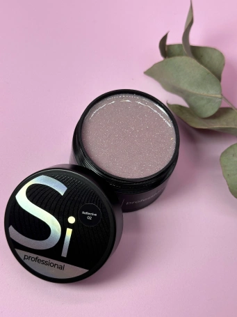 Cветоотражающий гель Si «REFLECTIVE» #02 для наращивания и моделирования ногтей с шиммером